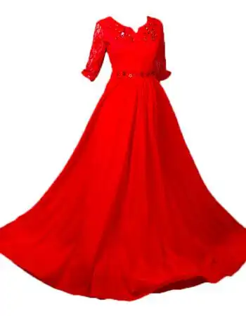 新款大合唱演出服女长裙中老年合唱团服装舞蹈舞台服主持人礼服 红色