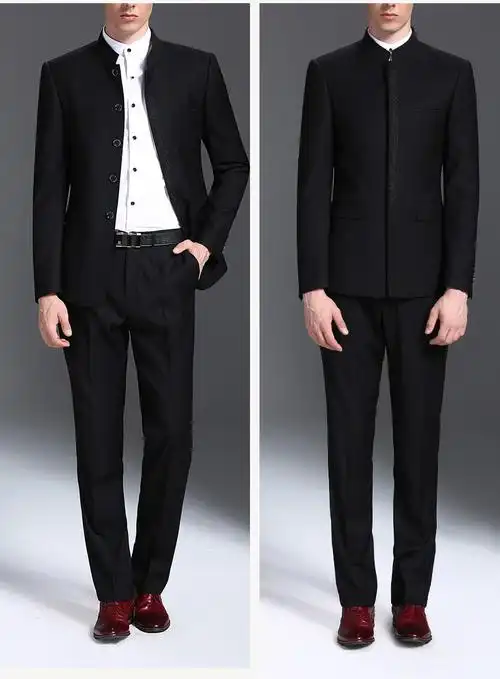 中华立领男士中山装套装修身青年中式西服新郎结婚礼服休闲中国风