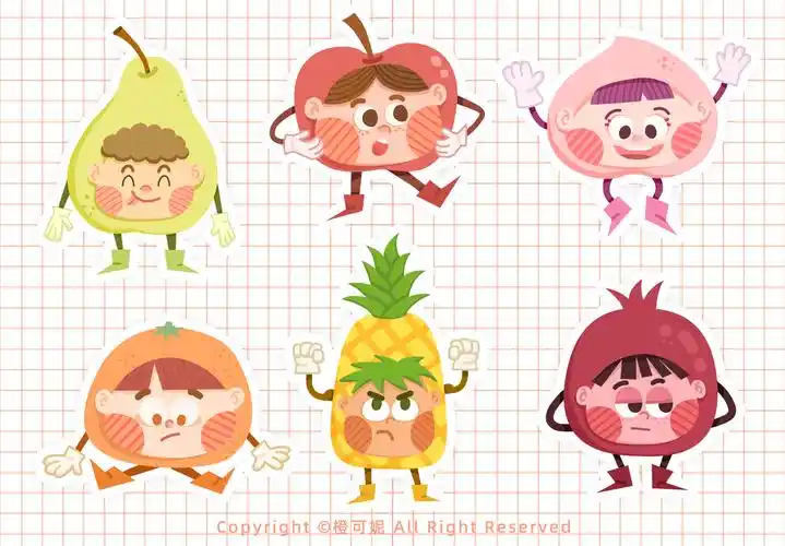 扁平插画/贴纸-水果拟人