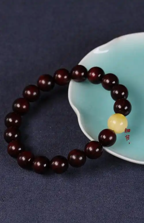 印度小叶紫檀蜜蜡单圈手串佛珠女手链文玩木质檀香首饰蜜蜡款1217颗