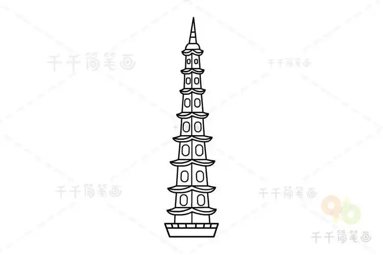 越南六角莲台宝塔简笔画