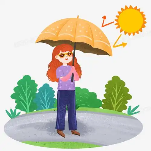 手绘卡通户外女士打遮阳伞防晒插画免抠元素