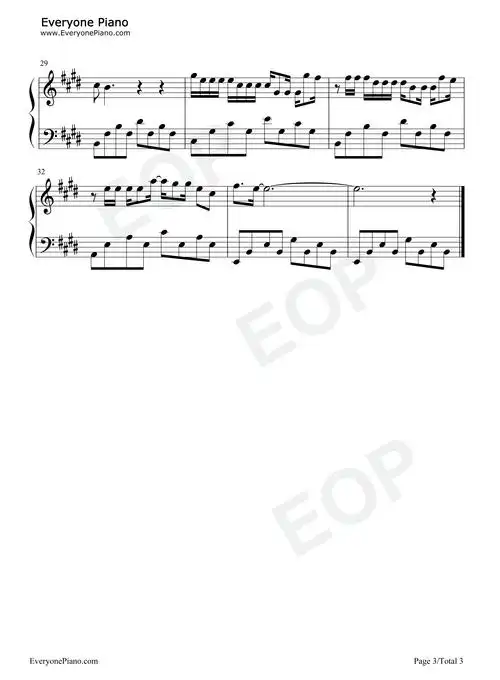 爱如潮水-张信哲五线谱预览3