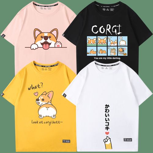 柯基短袖卡通动漫t恤可爱狗图案图片半袖萌系韩版男情侣装