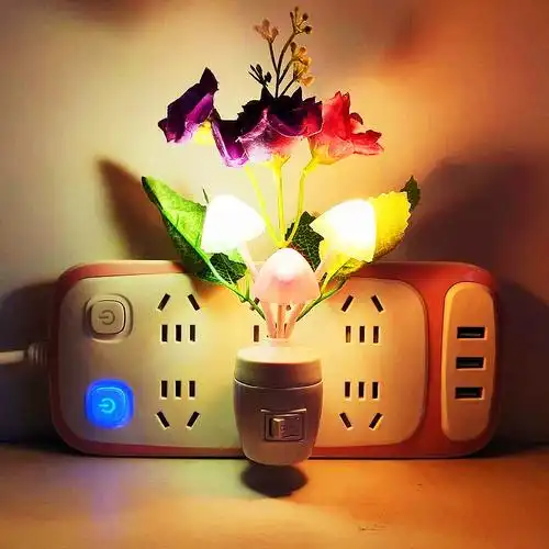 玉兰花led蘑菇小夜灯创意家居装饰夜光灯儿童房床头灯卧室睡眠灯