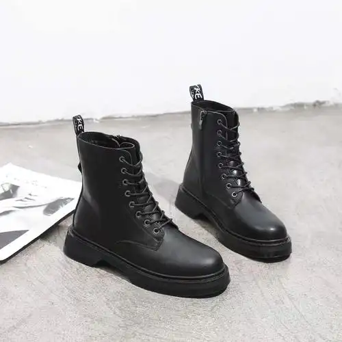 新品英伦风粗跟厚底中筒马丁靴中筒网红皮靴女短靴女2020冬季