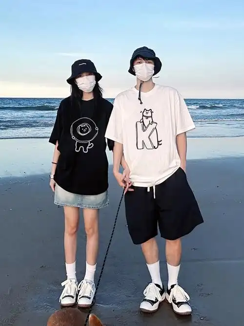 【精梳纯棉紧密】情侣装短袖设计感卡通百搭潮流简约宽松上衣服 - 17