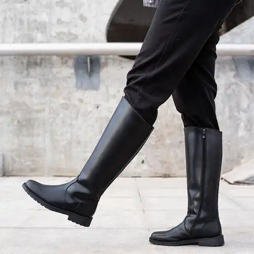 马靴仪仗队春秋长筒拉链阅兵真皮马术高筒靴男士时装靴