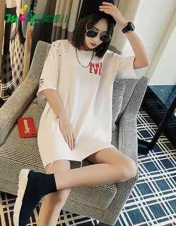 美姬儿2018夏装新款韩版学生短袖t恤半截袖宽松bf潮原宿风女生社会