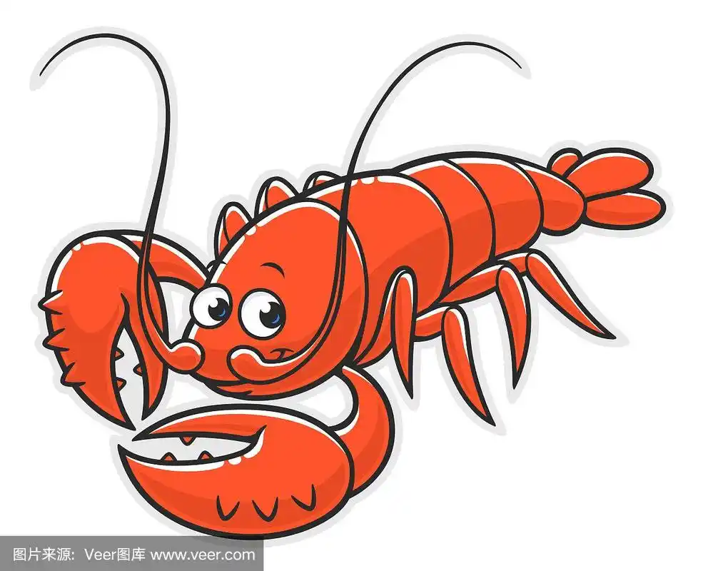 红色,龙虾,卡通,白色背景,可爱的