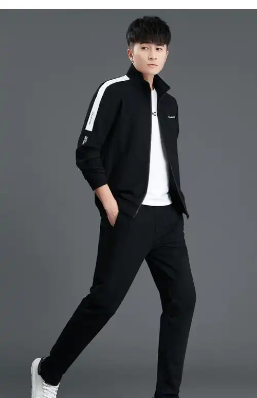 运动服套装男士新款健身休闲装春秋季立领跑步卫衣大码外套三件套 501