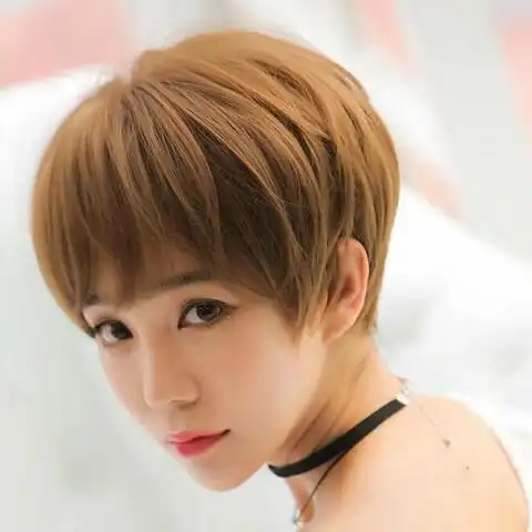 假发女短发短碎发自然蓬松圆脸波波头短卷发 亚麻黄(送三件)