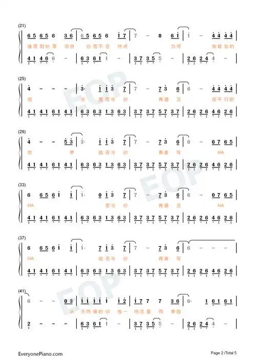 平行世界-简单版-刺杀小说家主题曲双手简谱预览2