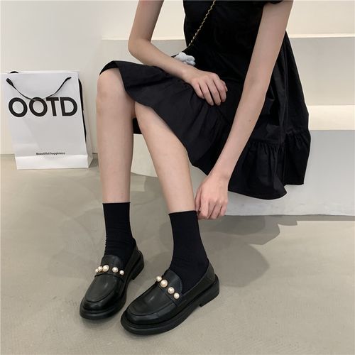 浪莎女乐福鞋袜子搭配秋棉黑色中筒堆堆袜女配小皮鞋日系长筒春秋外穿