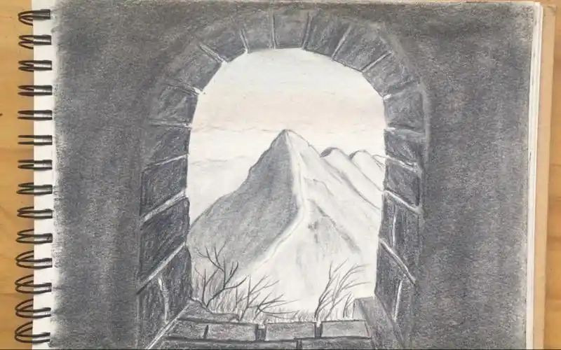 用一点透视画一幅简单的铅笔风景画