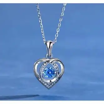 fvip款式永恒跳动的心项链女925灵动爱心吊坠百搭小众蓝钻项链默认1