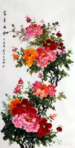王志真迹国画纯手绘写意花鸟牡丹四尺特价促销牡丹画