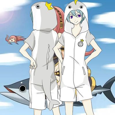 咸鱼动物连体睡衣夏款卡通动漫周边男女情侣二次元服连体睡衣短袖