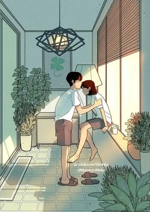 平凡的恋爱日常生活中温暖的小美好韩国画师myeongminho情侣插画作品