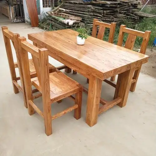 北方老榆木长方形餐桌椅现代简约中式全实木餐厅家具饭店桌子茶桌