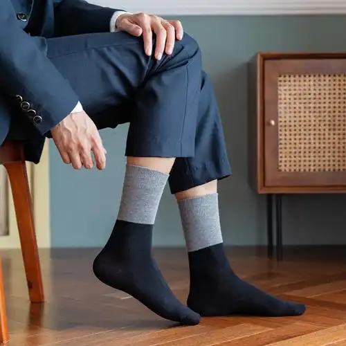 男士商务黑色中筒西服皮鞋高腰长袜西裤夏季短袜