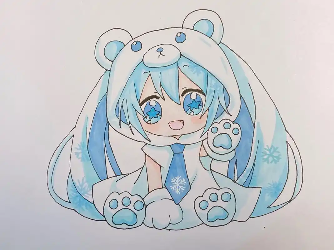 手绘卡通人物q版女孩少女小熊 娃娃服马克笔 美术宝 动漫人物 可爱小