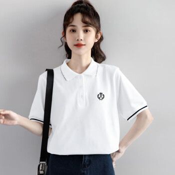 反领青少女生有领子衣服初中学生半袖t恤衫夏季高中女孩翻领polo白色l