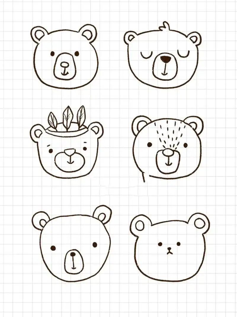小熊熊教程手帐素材创意儿童画 零基础绘画|简笔画教程|黑白ins插画