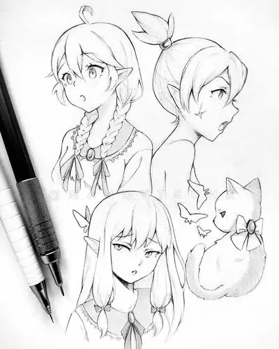 超美的动漫线稿素材练习上色素材