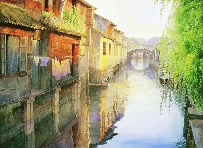 表现我心中独一无二的水乡|纯艺术|绘画|黄有维水彩 - 原创作品