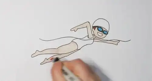 一个游泳的小女孩简笔画就画好了.