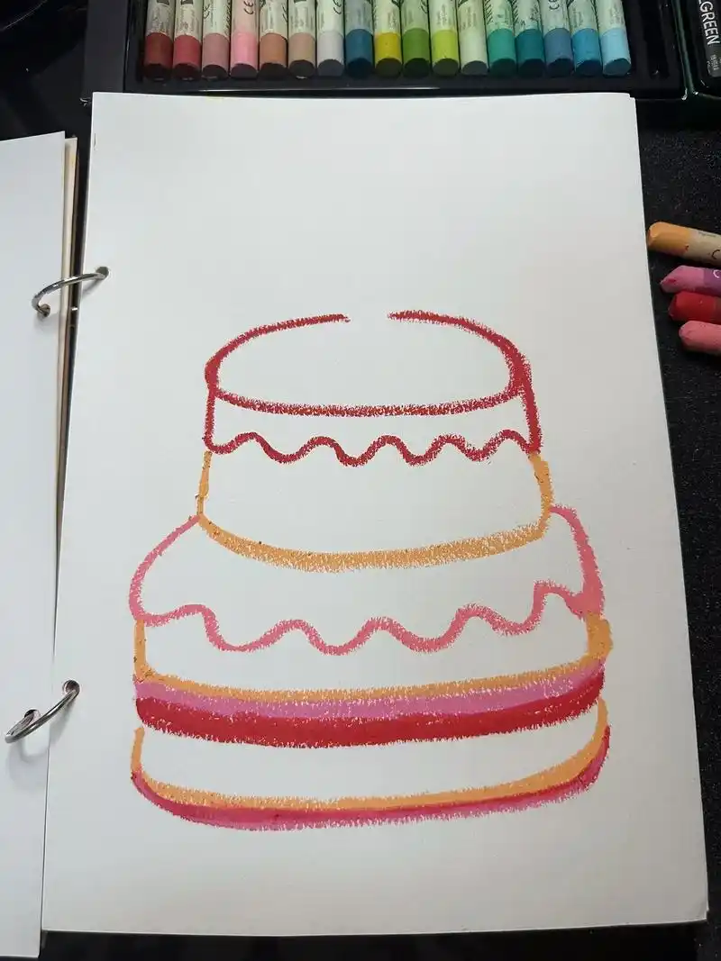 手绘大蛋糕送给将要过生日的你(详细步骤图)#油画棒 #涂鸦  - 抖音