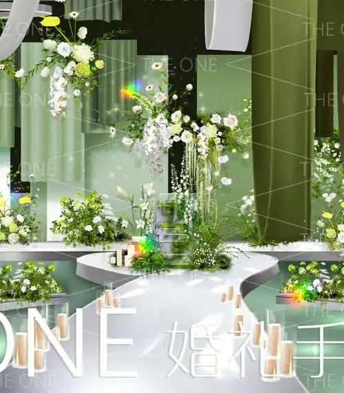 白绿色布幔婚礼效果图设计