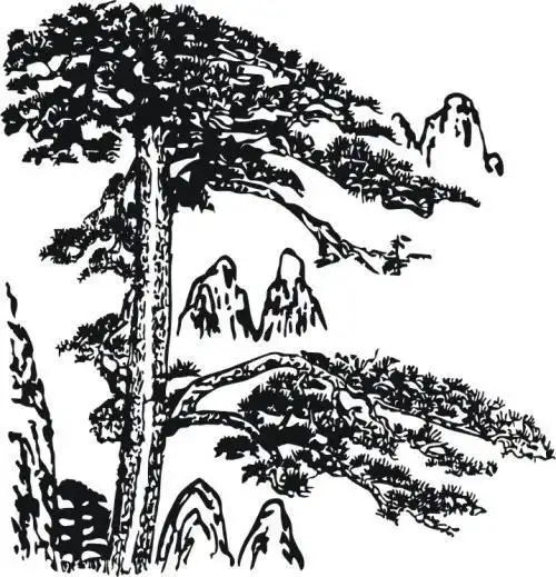 迎客松简笔画山水画国画