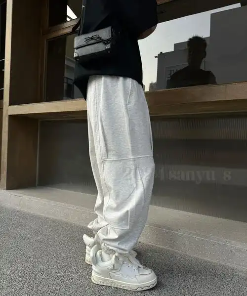 男ins韩版束脚卫裤纯色简约拼接宽松青年百搭束脚裤潮牌春季