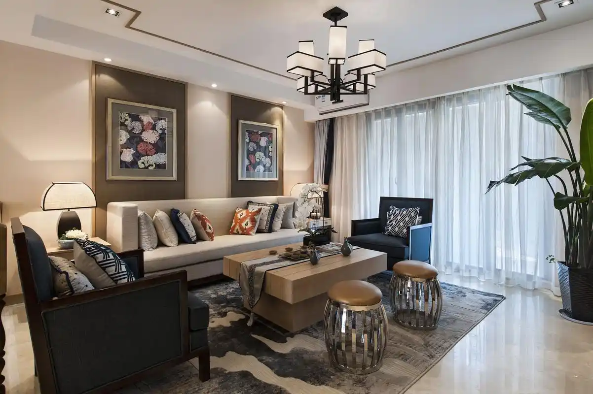 中式四居大户型跃层复式80后小资客厅