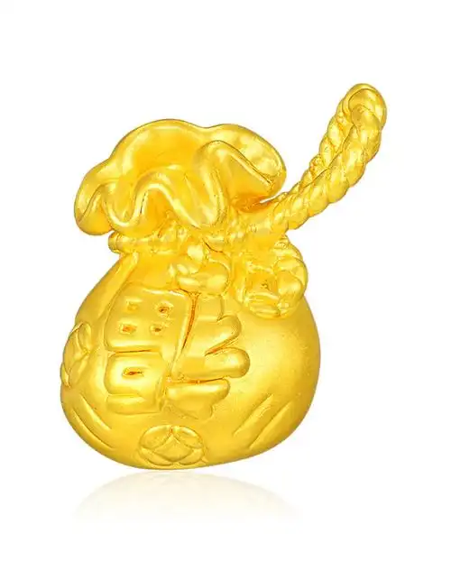 中国黄金珠宝专场3d硬金福字金钱袋吊坠(送银镀金链)定价zghjdz1667