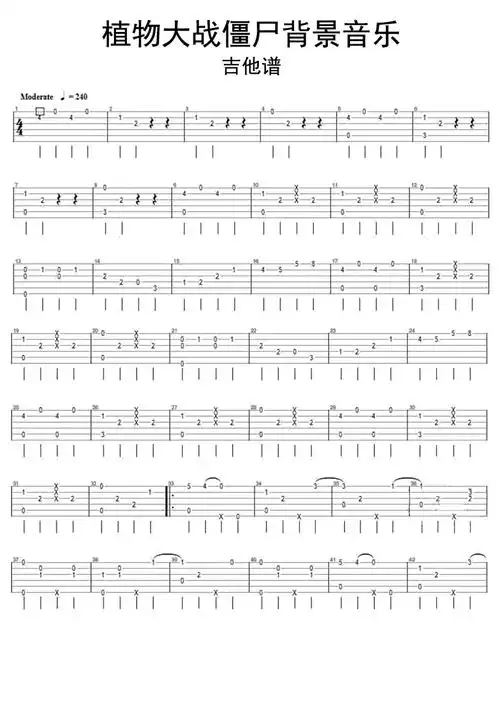 植物大战僵尸背景音乐吉他谱