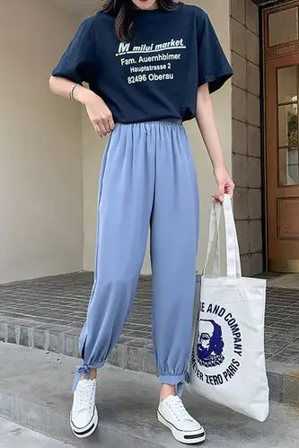 雪纺灯笼裤女夏季薄款高腰冰丝阔腿裤宽松垂感休闲防蚊束脚九分裤