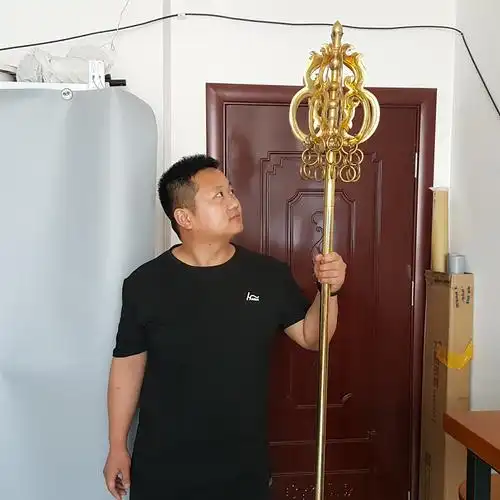 禅杖纯铜摆件九环锡杖少林方丈玄奘手杖护法摆件