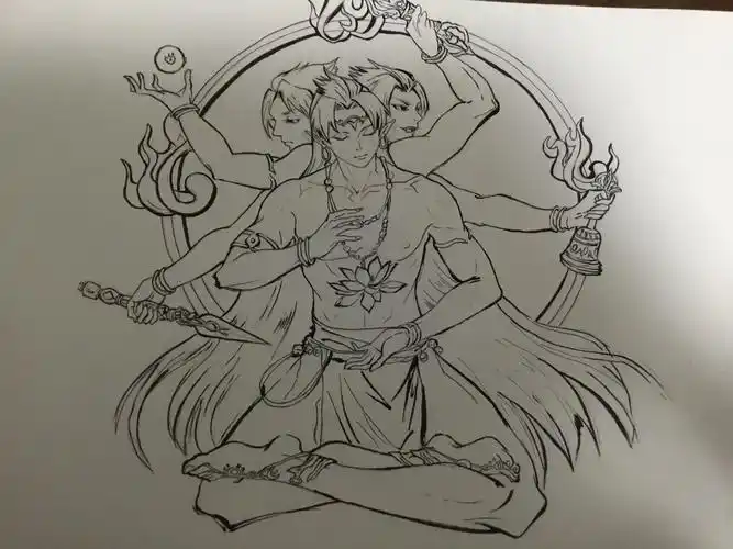 手绘临摹,彩铅阿修罗 "若因恻隐慈悲而软弱无能,不如以吾护法"