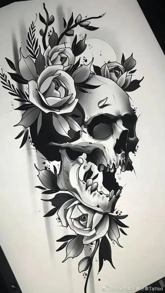 黑灰骷髅纹身图案分享