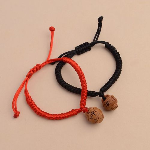 野生桃核花篮diy宝宝红绳编织手绳手链人工雕刻桃篮天然錾刻配饰