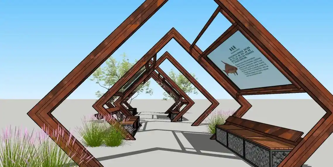 现代校园文化长廊设计su模型分享