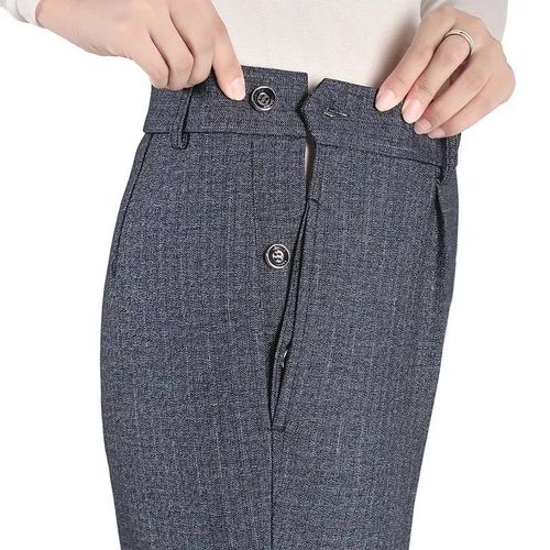 正其心春夏灰色旁开扣直筒裤老式侧开口裤子女西裤老年女裤 灰色 春夏