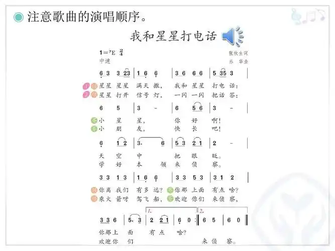 新人教版音乐一年级下册第七单元:我和星星打电话(简谱)ppt