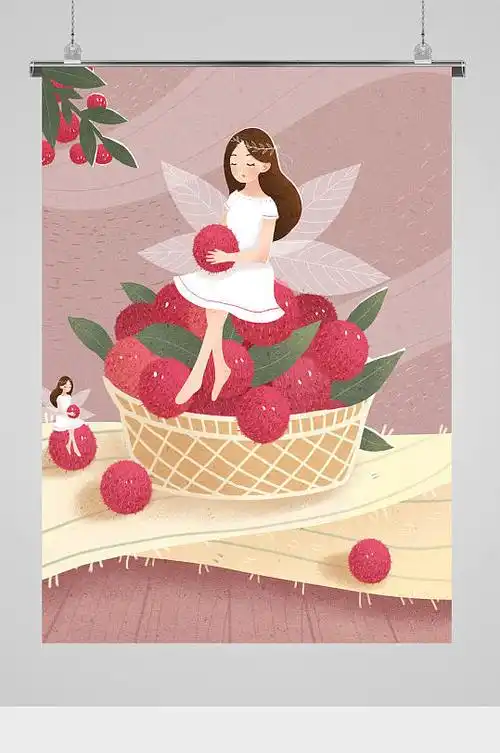 水果与女孩创意插画