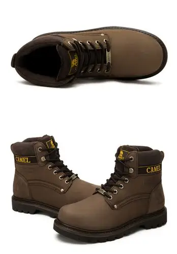 美国【camel骆驼】正品2018新款男鞋 秋冬工装高帮中筒马丁靴皮鞋