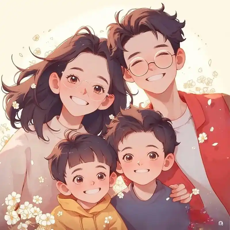 一家四口爸爸妈妈戴眼镜卡通图片 - 抖音