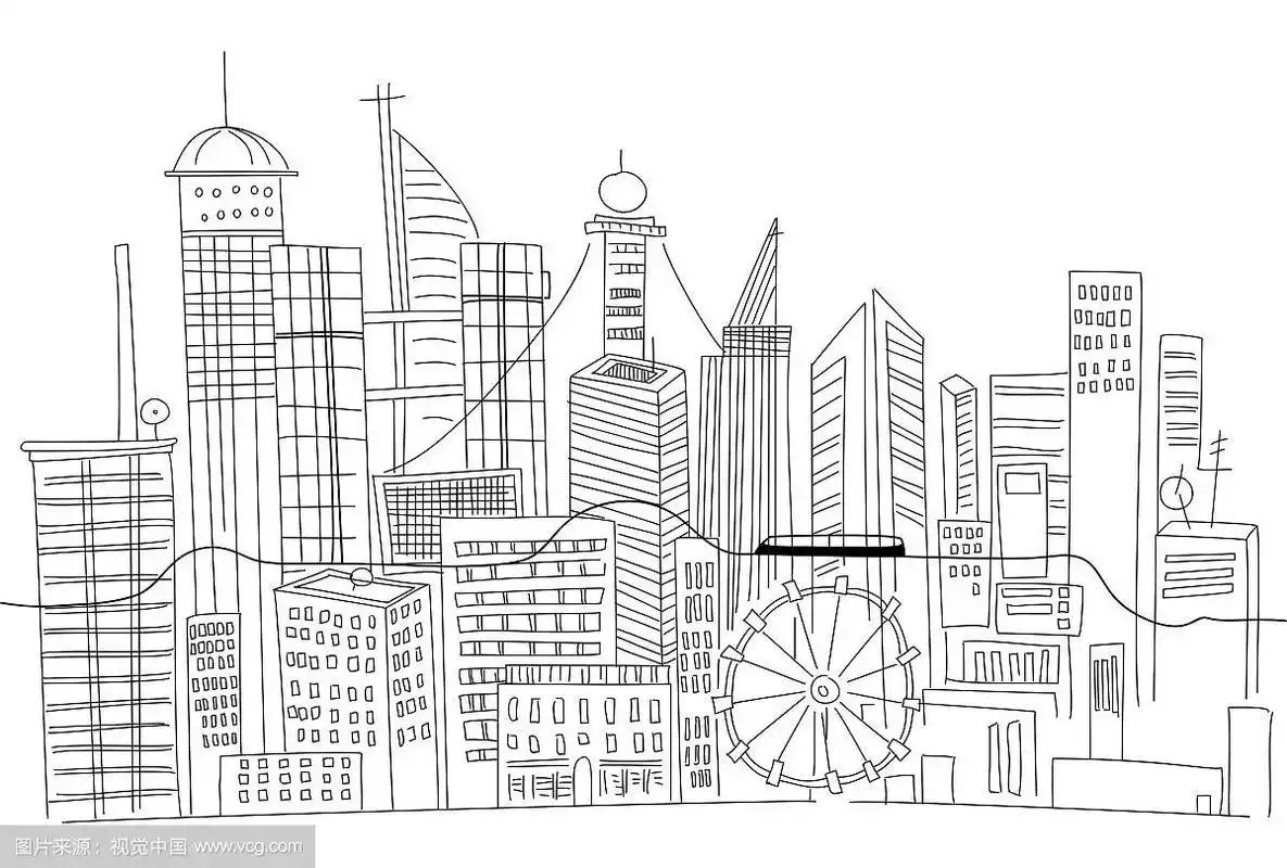 手绘大城市街道的商业中心